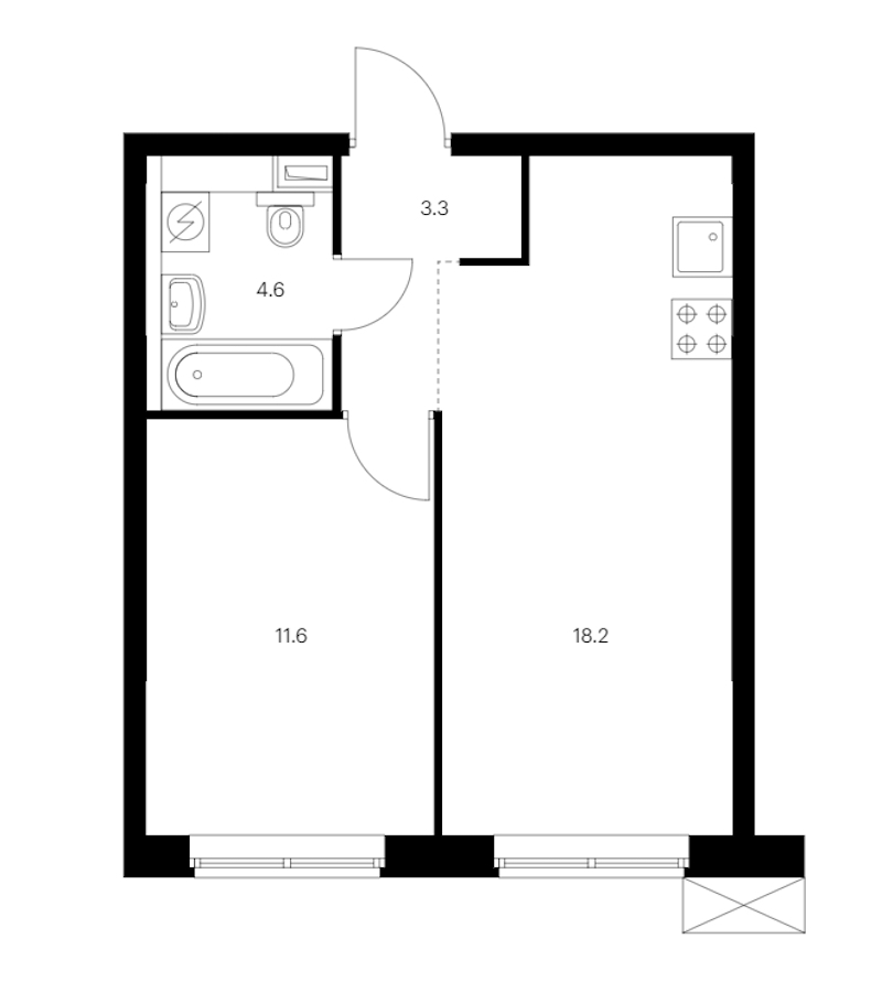 1-комнатная квартира 37.7 м², 2/12 эт., ЖК «Шкиперский 19»